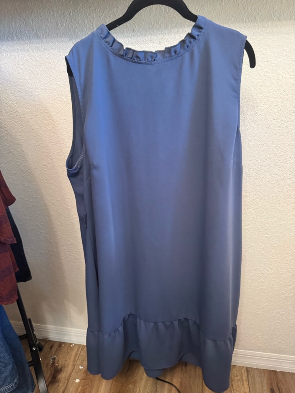 LOFT Sleeveless Ruffle Hem Shift Dress in Dusty Blue Size 18